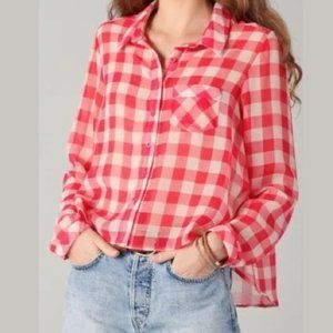 FREE PEOPLE Gingham Checked Button Up Top Blouse M